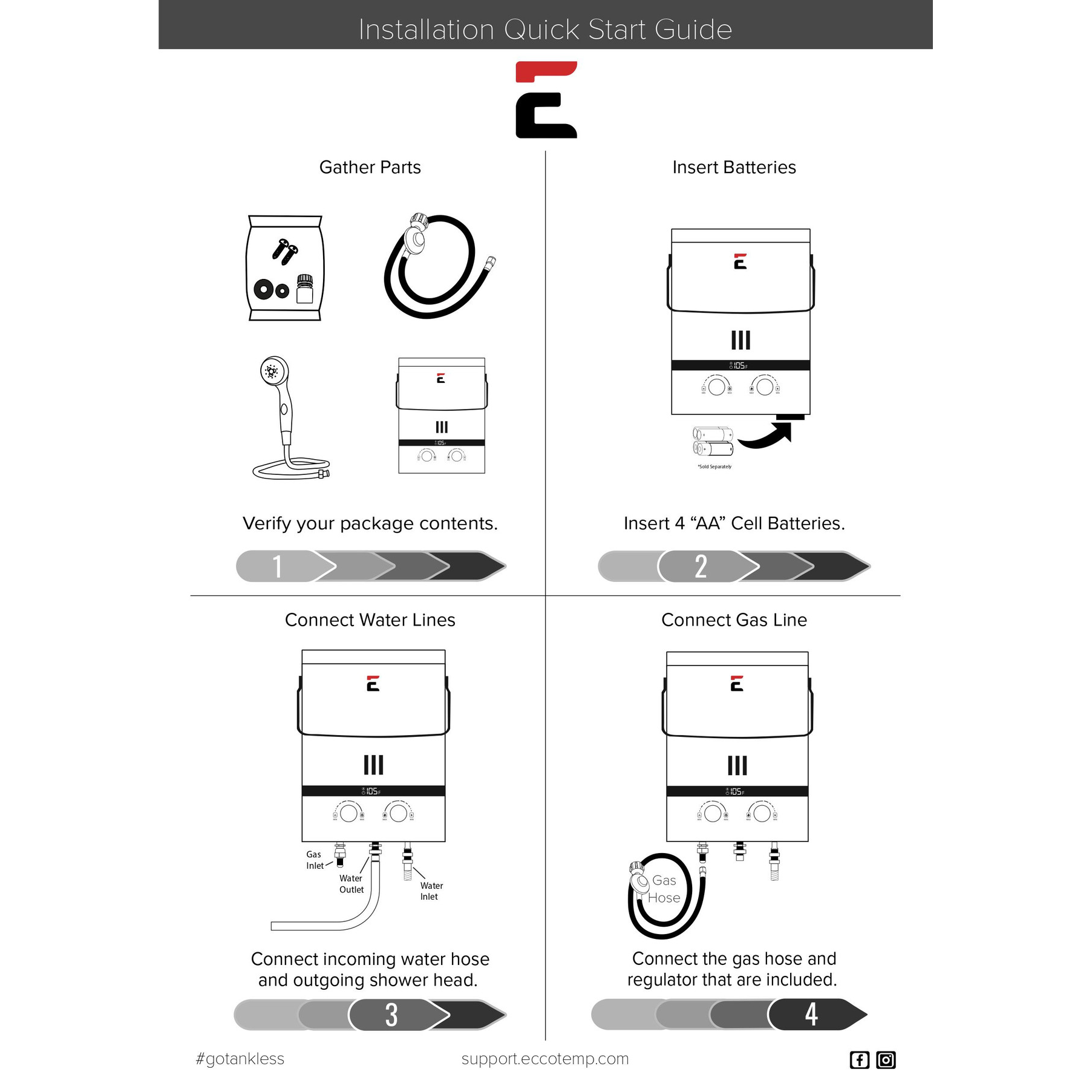 Eccotemp Luxé EL10 3.0 GPM Portable Outdoor Tankless Water Heater