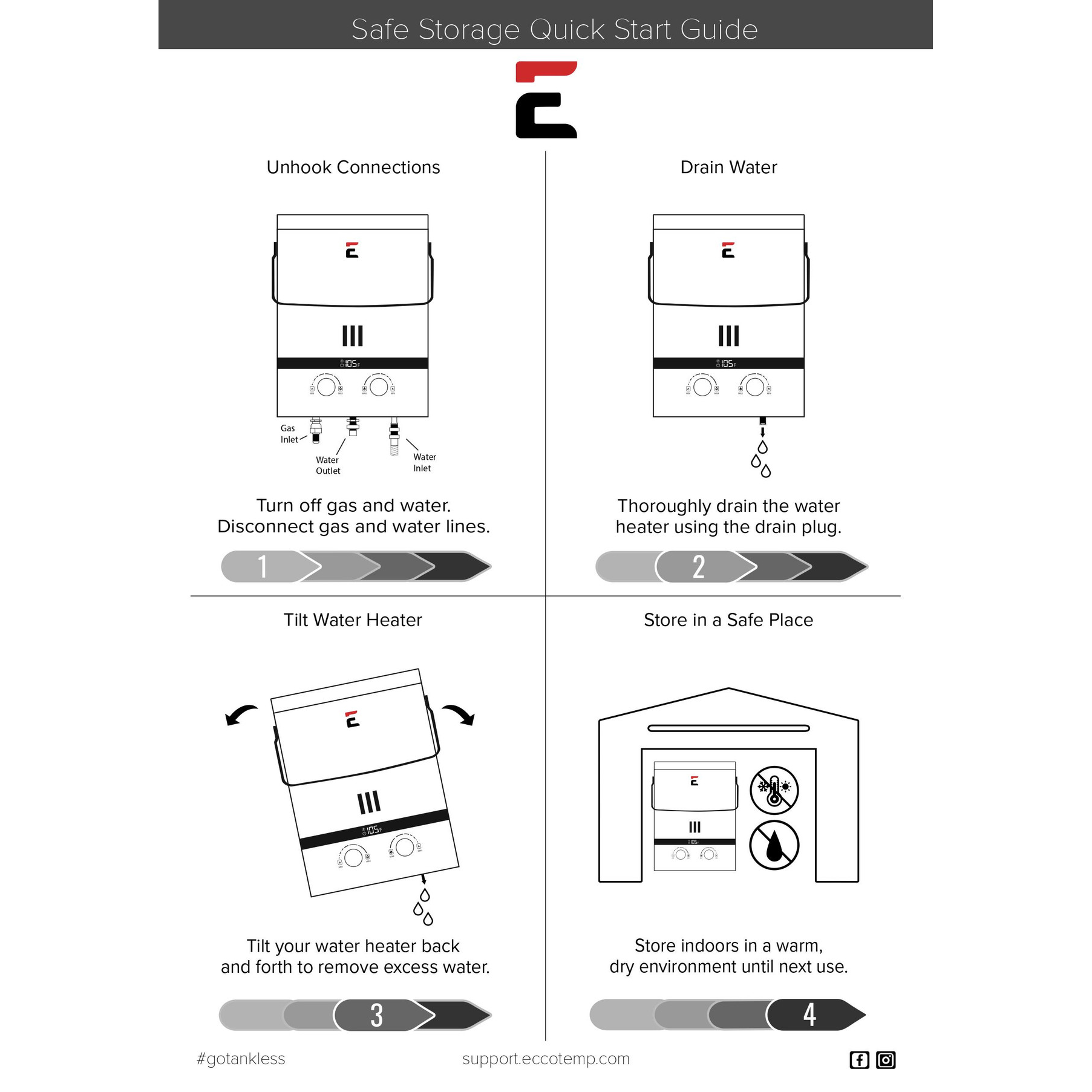 Eccotemp Luxé EL10 3.0 GPM Portable Outdoor Tankless Water Heater