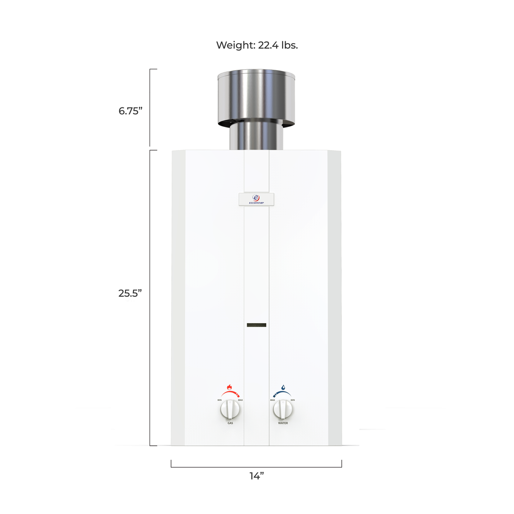 Eccotemp L10 Portable Outdoor Tankless Water Heater w/ EccoFlo Diaphragm 12V Pump , Strainer & Shower Set