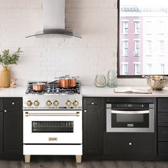 ZLINE 30" 4.0 cu. ft. Dual Fuel Range with Gas Stove and Electric Oven in Stainless Steel with White Matte Door and Accents RAZ-WM-30
