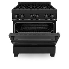 ZLINE 30" 4.0 cu. ft. Dual Fuel Range with Gas Stove and Electric Oven in Black Stainless Steel RAB-BR-30