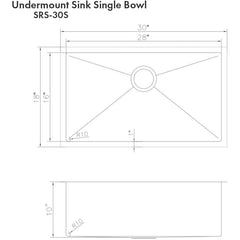 ZLINE 30" Meribel Undermount Single Bowl Kitchen Sink with Bottom Grid SRS-30
