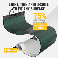 BougeRV Yuma 200W CIGS Thin-film Flexible Solar Panel for Teardrop Camper