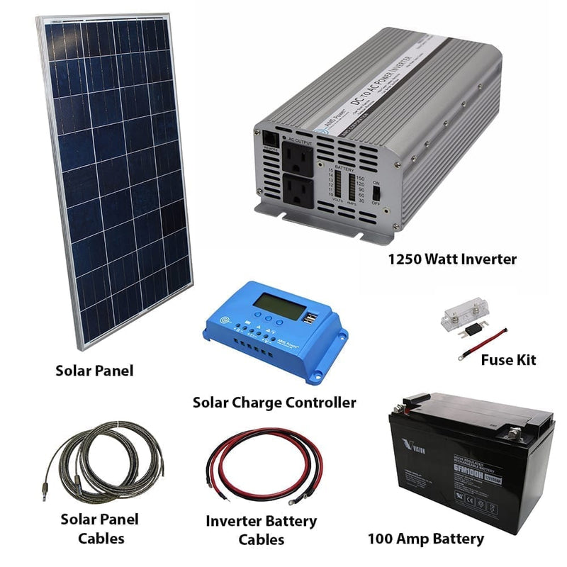 AIMS Power 120 Watt Solar Kit with 1250 Watt Inverter