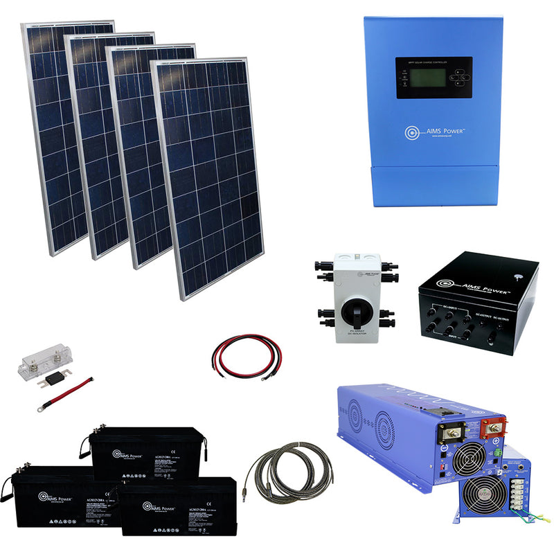 AIMS Power 760 Watt Off-Grid Solar Kit with 4000 Watt Pure Sine Inverter Charger 120/240 VAC 12V