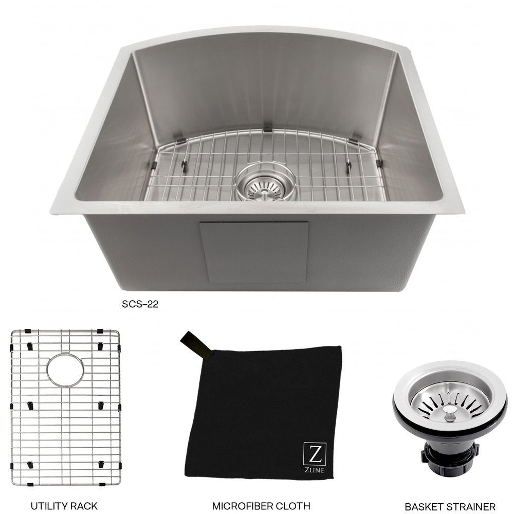 ZLINE 22" Telluride Undermount Single Bowl Kitchen Sink with Bottom Grid SCS