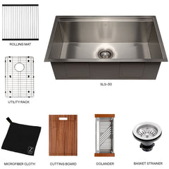 ZLINE 30" Garmisch Undermount Single Bowl Kitchen Sink with Bottom Grid and Accessories SLS