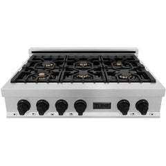 ZLINE Autograph Edition 36" Porcelain Rangetop with 6 Gas Burners in DuraSnow® Stainless Steel with Accents RTSZ-36