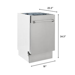 ZLINE 18" Tallac Series 3rd Rack Top Control Dishwasher in Stainless Steel and Traditional Handle, 51dBa DWV-18