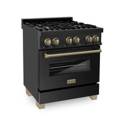 ZLINE Autograph Edition 30" 4.0 cu. ft. Dual Fuel Range with Gas Stove and Electric Oven in Black Stainless Steel with Accents RABZ-30