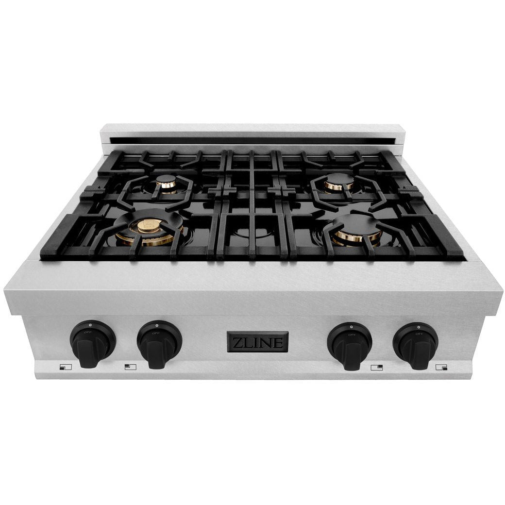 ZLINE Autograph Edition 30" Porcelain Rangetop with 4 Gas Burners in DuraSnow® Stainless Steel and Accents RTSZ-30