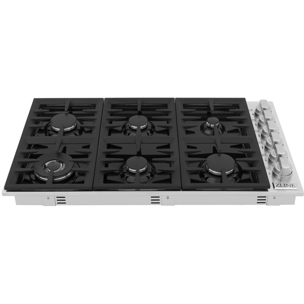 ZLINE 36" Drop-in Gas Stovetop with 6 Gas Burners and Black Porcelain Top RC36-PBT