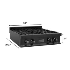 ZLINE 30" Porcelain Gas Stovetop in Black Stainless Steel with 4 Gas Burners RTB-30