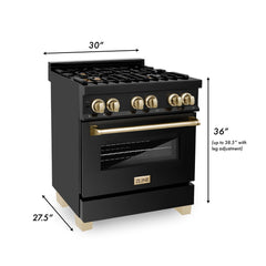 ZLINE Autograph Edition 30" 4.0 cu. ft. Dual Fuel Range with Gas Stove and Electric Oven in Black Stainless Steel with Accents RABZ-30