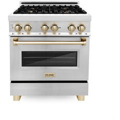 ZLINE Autograph Edition 30" 4.0 cu. ft. Dual Fuel Range with Gas Stove and Electric Oven in Stainless Steel with Accents RAZ-30