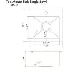 ZLINE 15" Donner Top-mount Single Bowl Bar Kitchen Sink STS-15