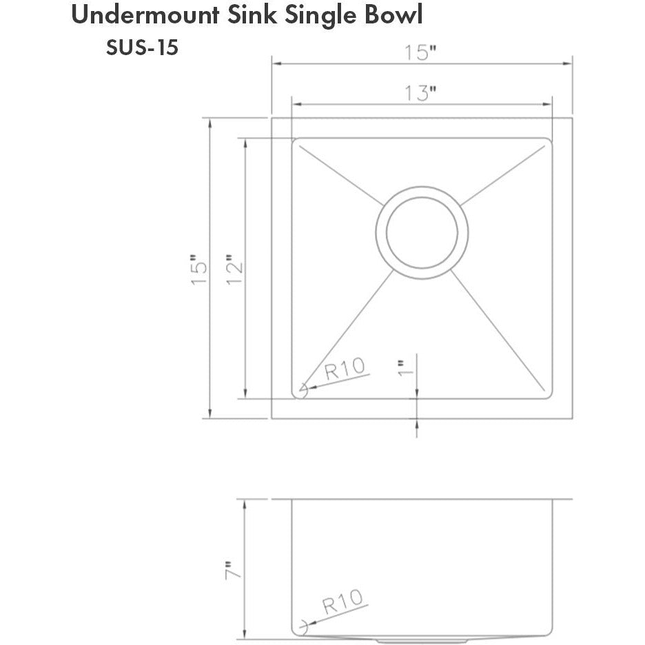 ZLINE 15" Boreal Under-mount Single Bowl Bar Kitchen Sink SUS-15