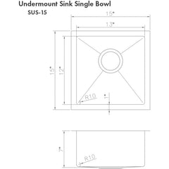ZLINE 15" Boreal Under-mount Single Bowl Bar Kitchen Sink SUS-15