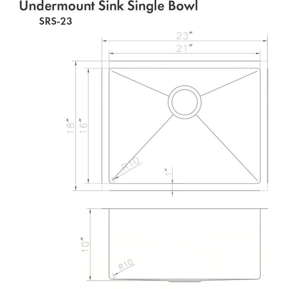 ZLINE 23" Meribel Undermount Single Bowl Kitchen Sink with Bottom Grid SRS-23