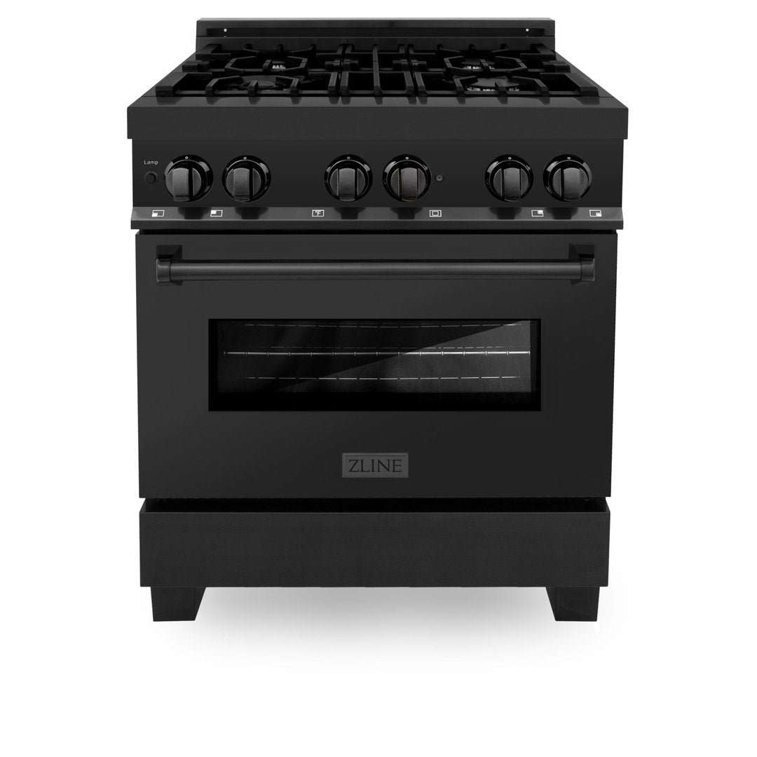 ZLINE 30" 4.0 cu. ft. Dual Fuel Range with Gas Stove and Electric Oven in Black Stainless Steel RAB-BR-30