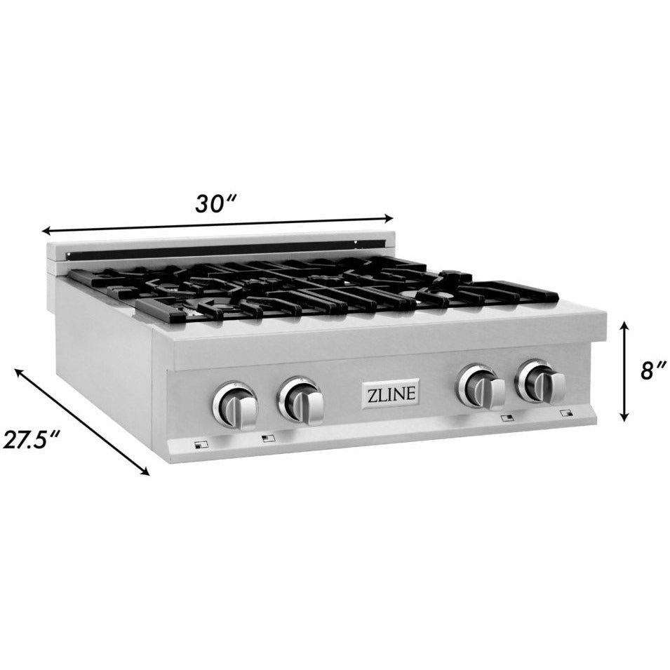 ZLINE 30" Porcelain Gas Stovetop in DuraSnow® Stainless Steel with 4 Gas Burners RTS-30