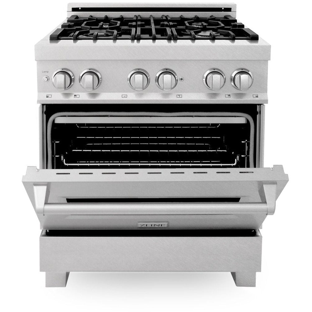 ZLINE 30" 4.0 cu. ft. Dual Fuel Range with Gas Stove and Electric Oven in DuraSnow® Stainless Steel with Color Door Options RAS-SN-30