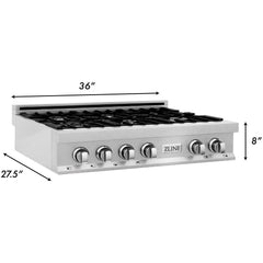 ZLINE 36" Porcelain Gas Stovetop in DuraSnow® Stainless Steel with 6 Gas Burners RTS-36