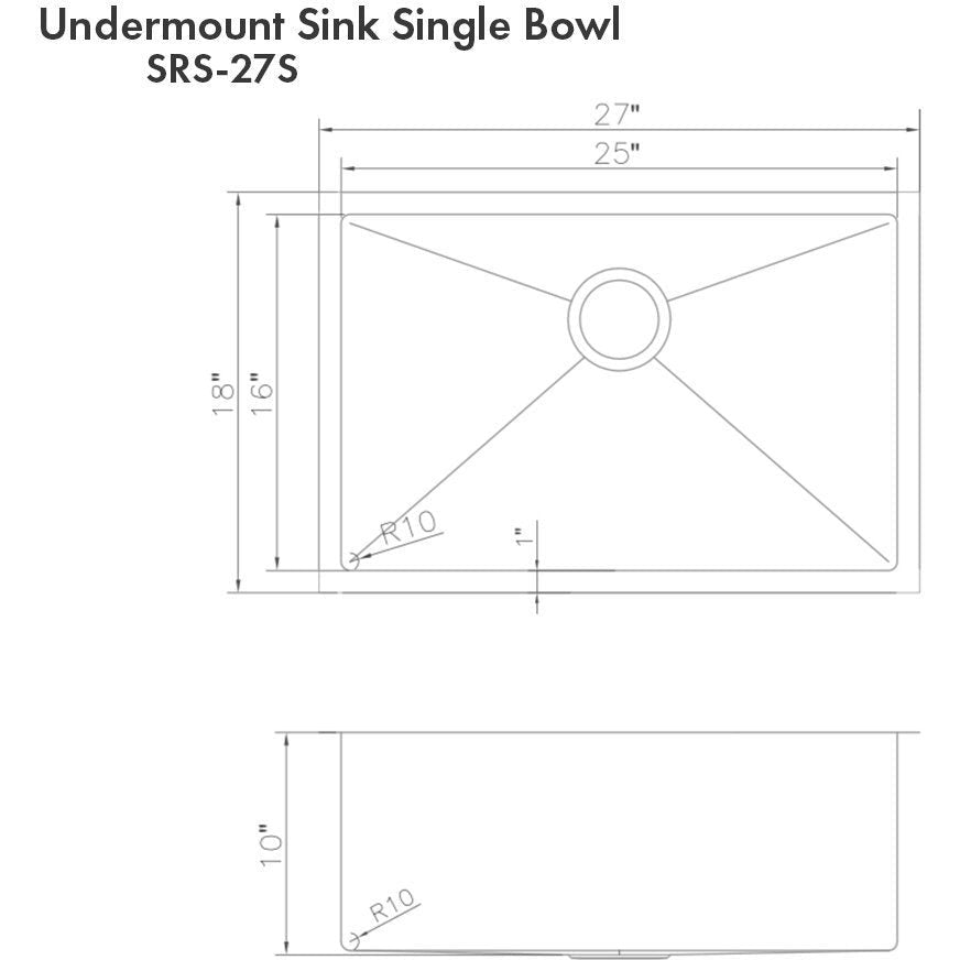 ZLINE 27" Meribel Undermount Single Bowl Kitchen Sink with Bottom Grid SRS-27